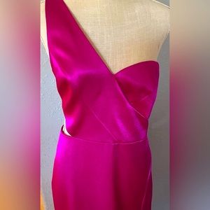 Aidan Maddox One Shoulder Gown/Fuchsia Color